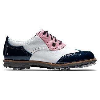 Women's Footjoy Premiere Series Spikes Golf Shoes White/Pink/Navy NZ-140989